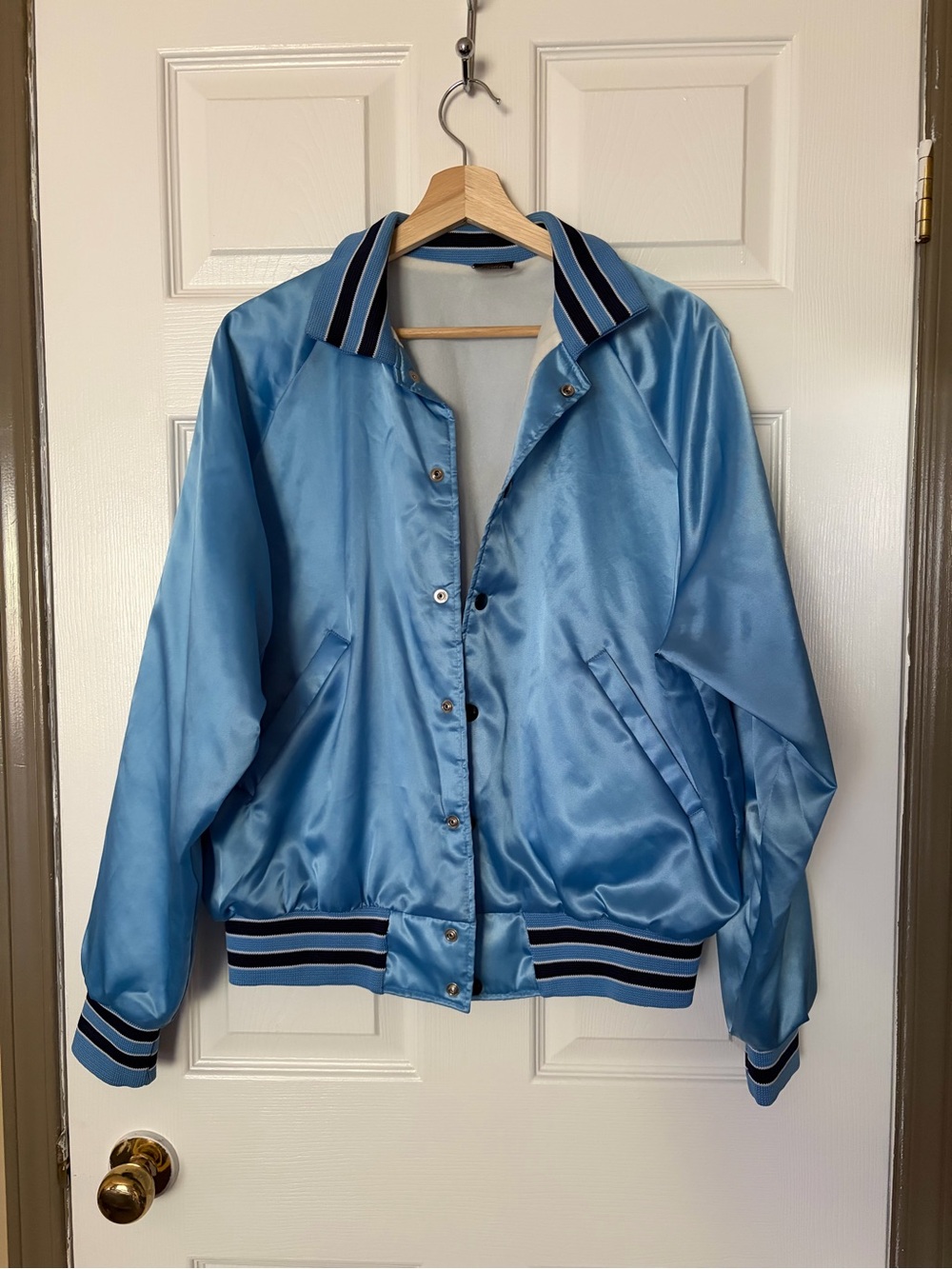 VINTAGE Satin Sky Blue Bomber Jacket
